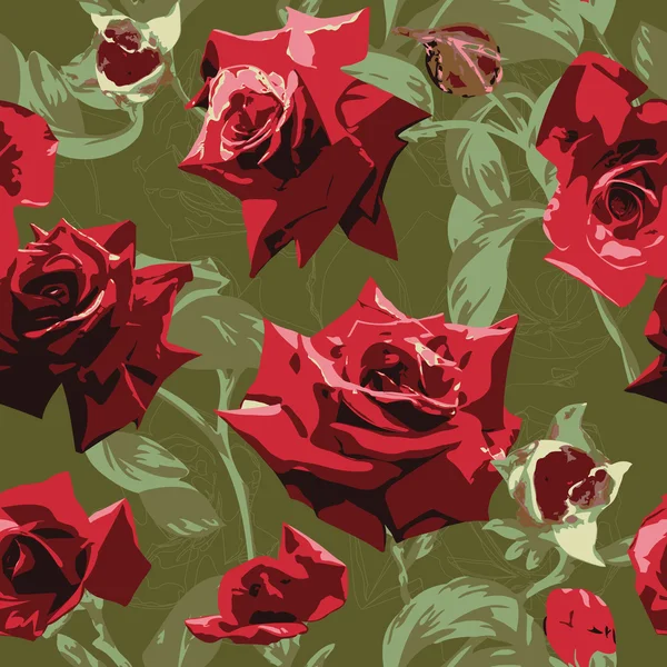 Nahtloses Muster mit roten Rosen — Stockvektor