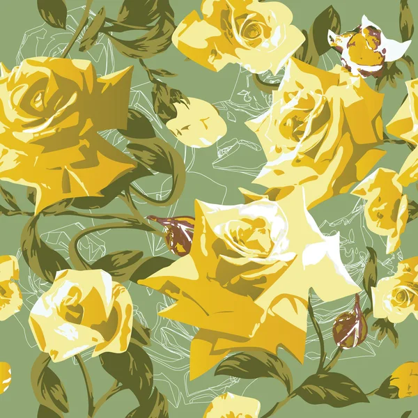 Χωρίς ραφή πρότυπο με κίτρινα τριαντάφυλλα — Διανυσματικό Αρχείο
