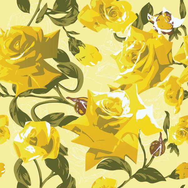 Patrón sin costuras con rosas amarillas — Archivo Imágenes Vectoriales