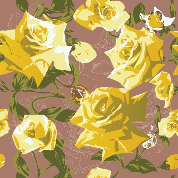 Naadloze patroon met gele rozen — Stockvector