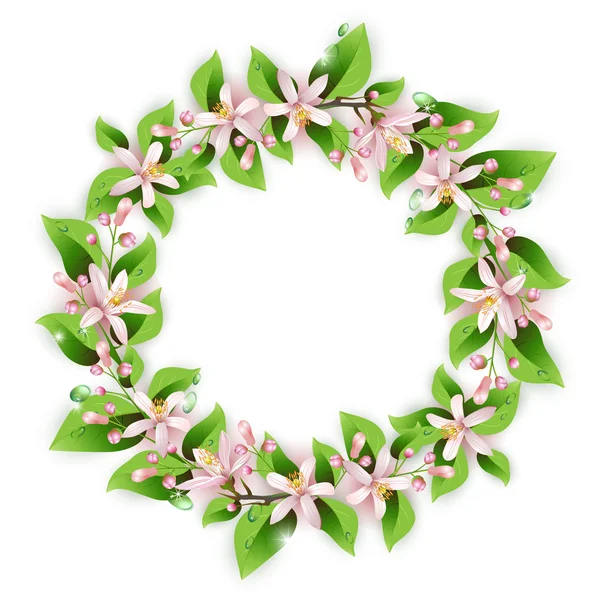 Bloem Krans met mooie roze bloemen — Stockvector