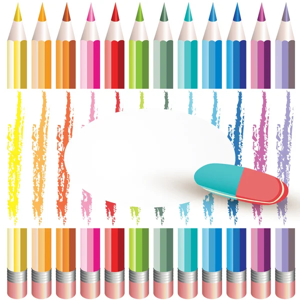 Lápis coloridos e borracha — Vetor de Stock