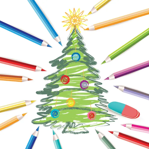Árvore de Natal com lápis coloridos — Vetor de Stock