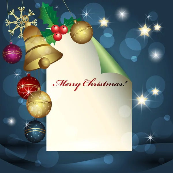 Feuille de papier, boules de Noël et cloche — Image vectorielle