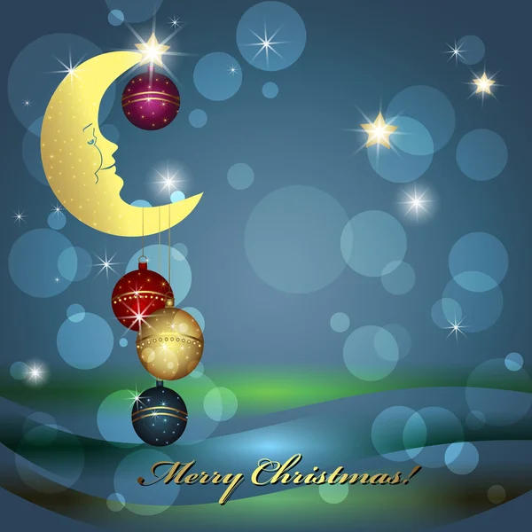 Рождественские шары и луна — стоковый вектор