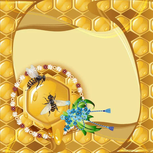 Hintergrund mit Bienen und Waben — Stockvektor