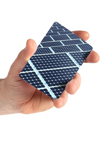 Card hand with solar panel — Stock Photo, Image