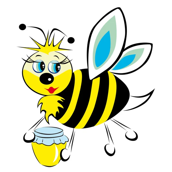 Пчела несет в лапах баночку с медом — 图库矢量图片