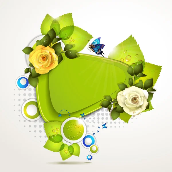 Bannière verte avec roses — Image vectorielle