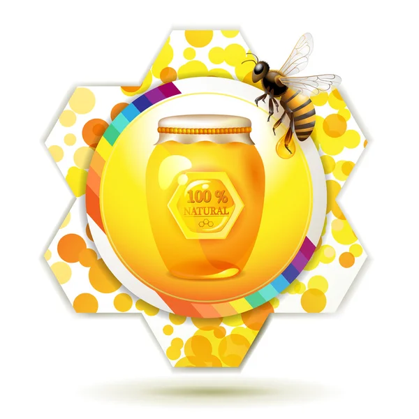 Tarro de vidrio con abeja — Vector de stock