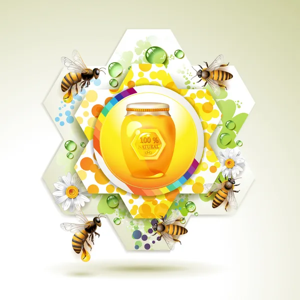 玻璃罐与蜜蜂 — 图库矢量图片