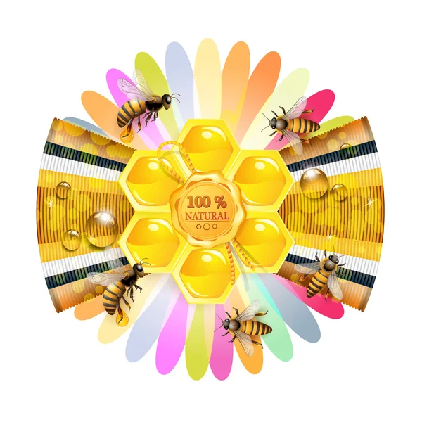 Bijen en honingraat — Stockvector