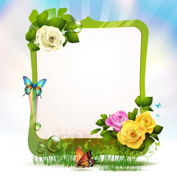 Cadre miroir avec roses — Image vectorielle
