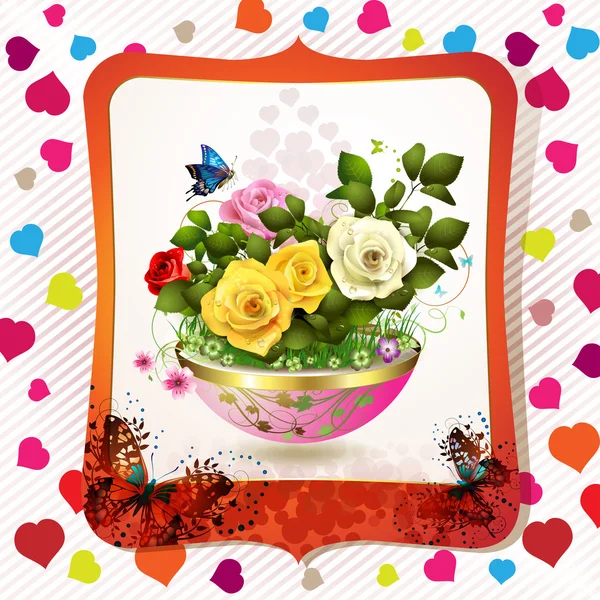 Blumentopf mit Rosen — Stockvektor
