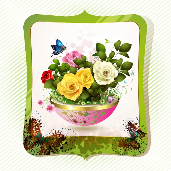 バラと植木鉢 — ストックベクタ