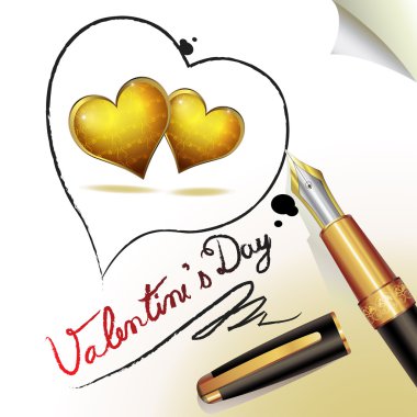 Hearts of love and pen clipart