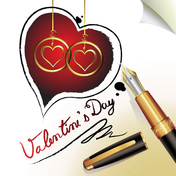 Hearts of love and pen — Stock Vector