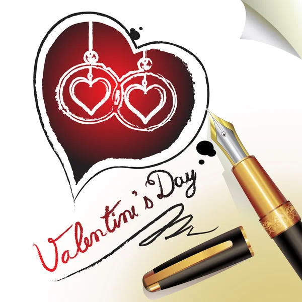 Corações de amor e caneta — Vetor de Stock