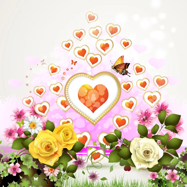 Coeurs aux roses — Image vectorielle