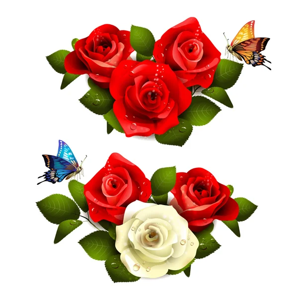 Rosas com borboletas — Vetor de Stock
