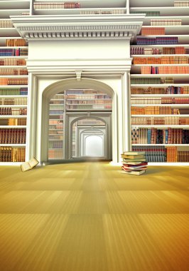 The big library with books on the floor clipart