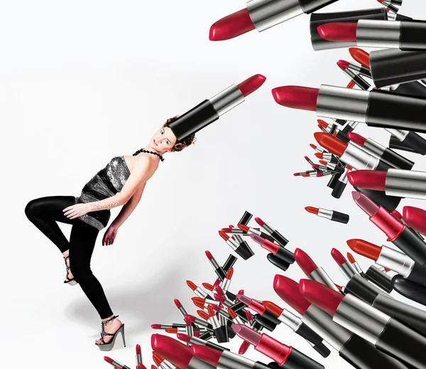 kızın kafasına kırmızı ruj