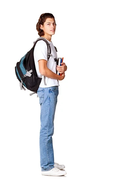 Μαθητής με ένα βιβλίο και τσάντα — Φωτογραφία Αρχείου