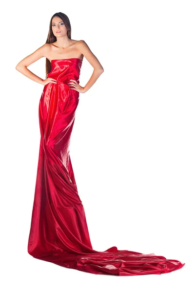 Mode meisje in een rode jurk — Stockfoto