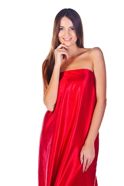 Mode flicka i röd klänning — Stockfoto
