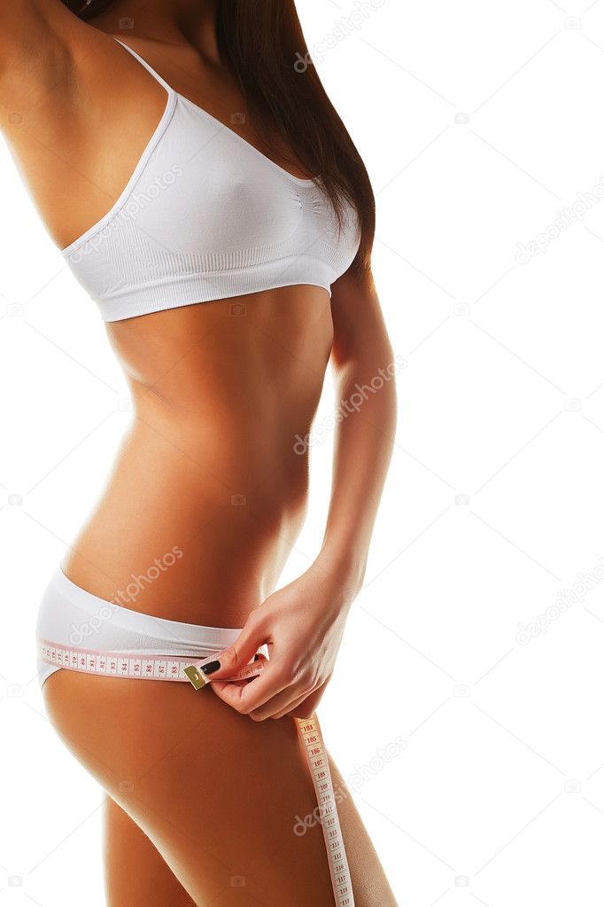 Beautiful woman body with white measure