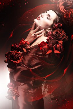 Chocolate colored woman with red roses clipart