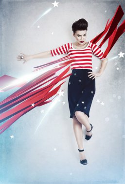 Sexy pinup woman as american flag clipart