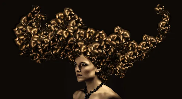 Beautiful woman with gold curly hair — Stock Photo, Image