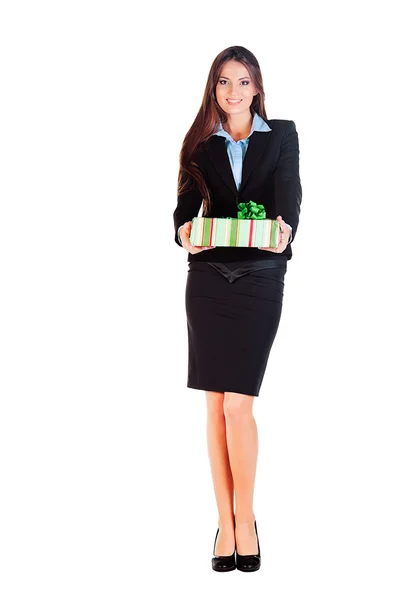 Business woman gives you a gift — Stock Photo, Image