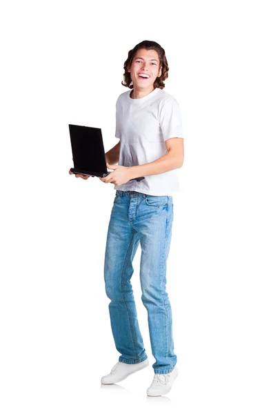 Счастливый студент с ноутбуком — стоковое фото