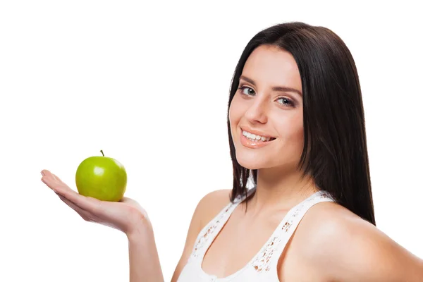 Porträt einer attraktiven Frau mit grünem Apfel — Stockfoto