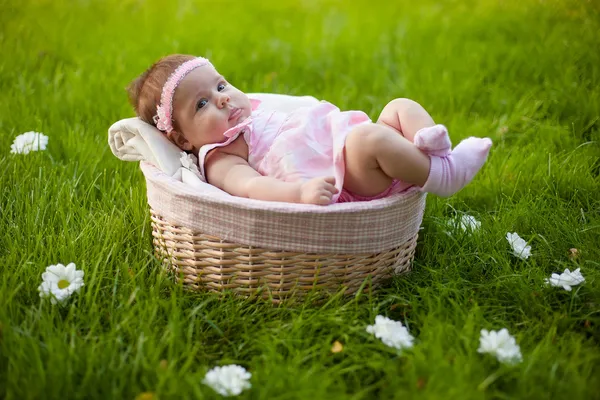 Preciosa niña en la cesta Fotos De Stock Sin Royalties Gratis