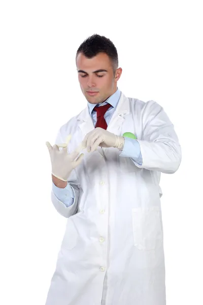 Молодой доктор и перчатки — стоковое фото