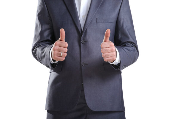 Business man showing two thumbs up