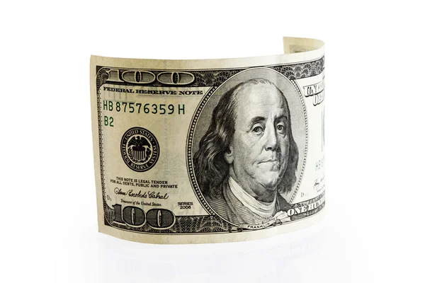 Een honderd dollar bill gerold — Stockfoto