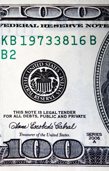Część stu dolarowy banknot z bliska — Zdjęcie stockowe