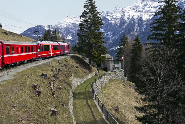 Alpler tren ve tren istasyonu — Stok fotoğraf
