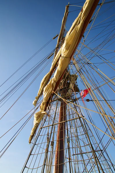 stock image Climbing to the Top in a Mast of an old Sailing Ship