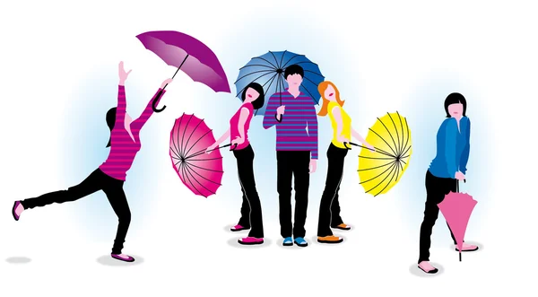 Giovane con ombrelloni — Foto Stock