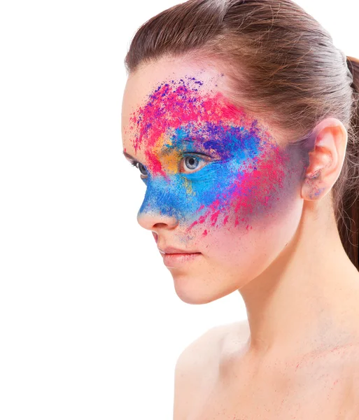 Дівчина з яскравим кольоровим макіяжем — стокове фото