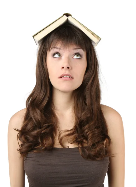 Student girl with a roof in a book — Stock Photo, Image