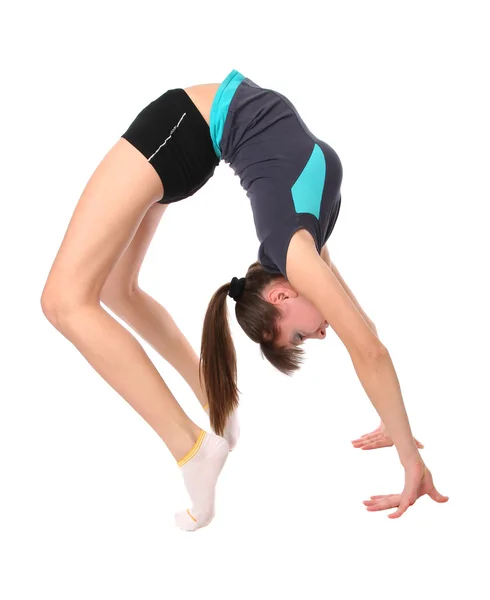 Dospívající dívka v gymnastice představuje — Stock fotografie