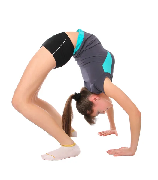 Dospívající dívka v gymnastice představuje — Stock fotografie