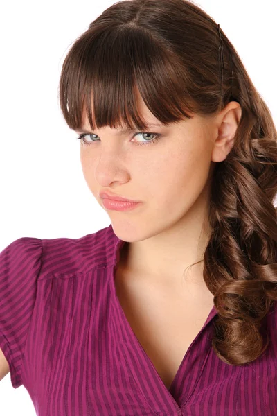 Closeup of girl in a purple shirt — Stock Photo, Image