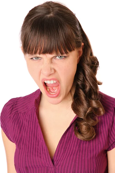 Girl angry and screams — Stock Photo, Image